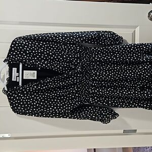 Black and White Polka Dot Long Sleeve Dress Size L